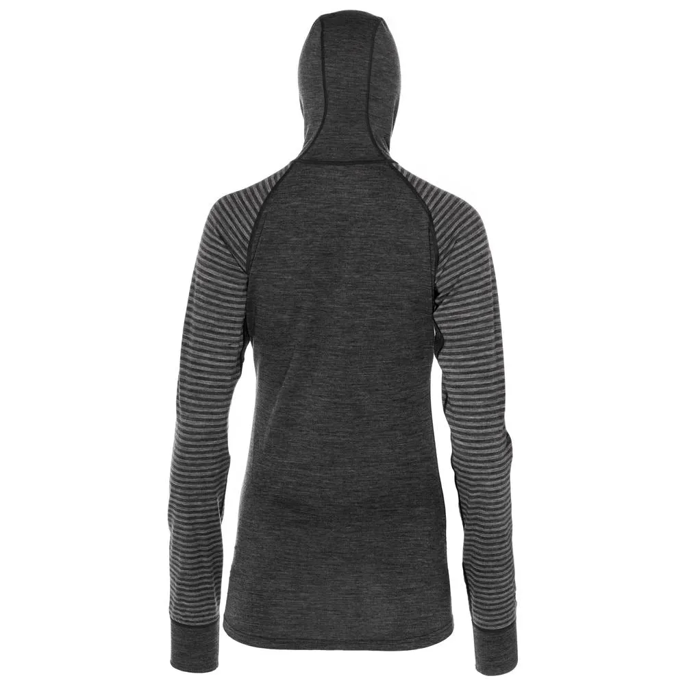 Womens Merino 200 Zip Neck Hoodie (Stripe Smoke/Charcoal)