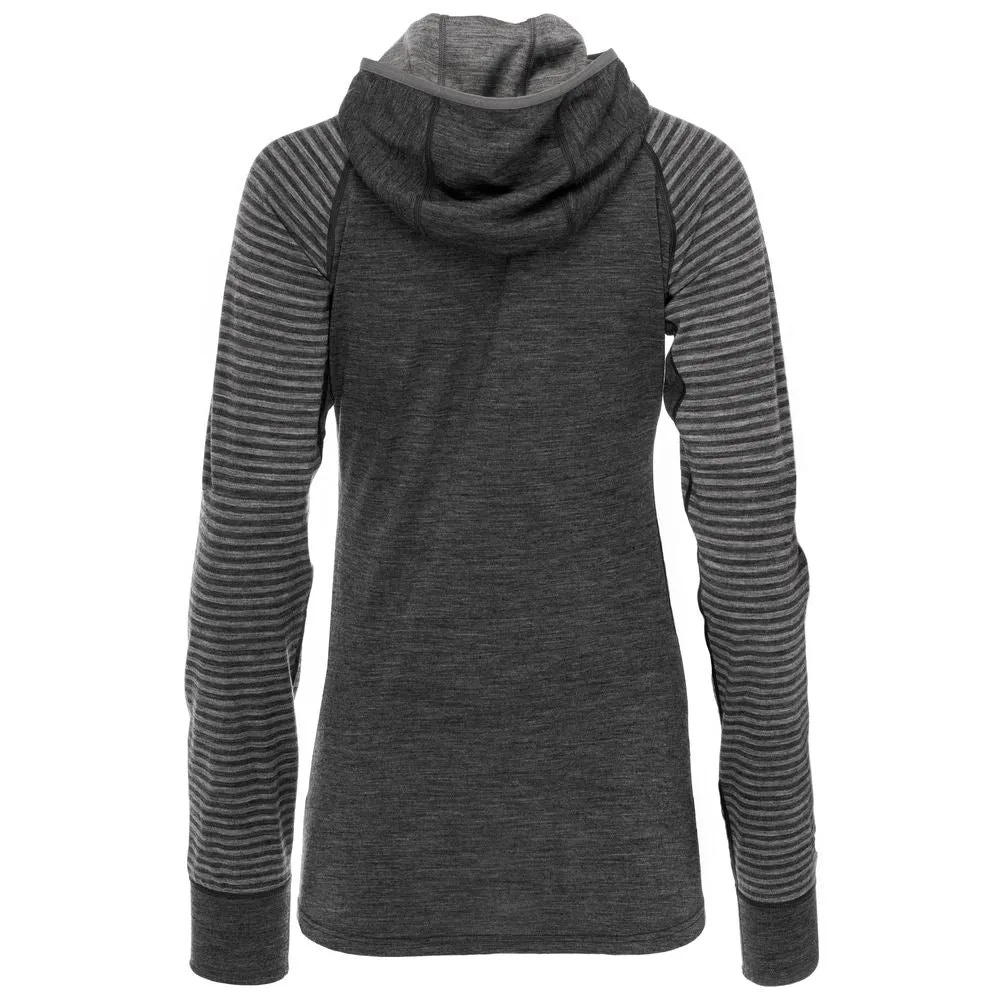 Womens Merino 200 Zip Neck Hoodie (Stripe Smoke/Charcoal)