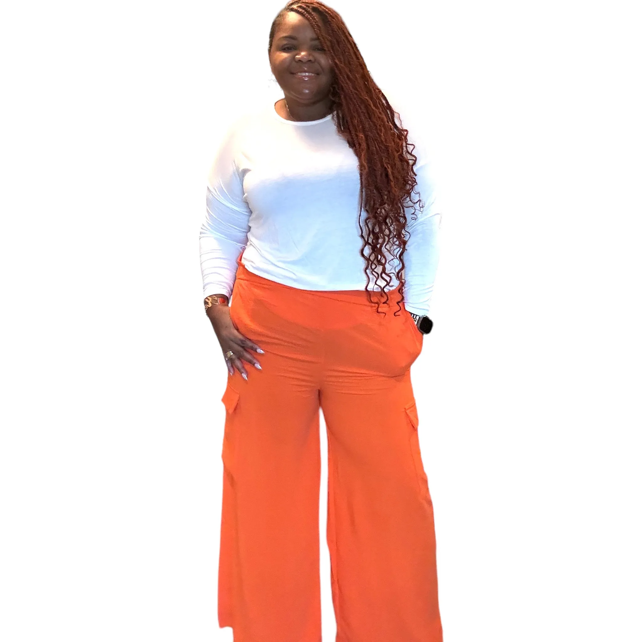 Women's Plus Size Spicy Orange Cargo Pants