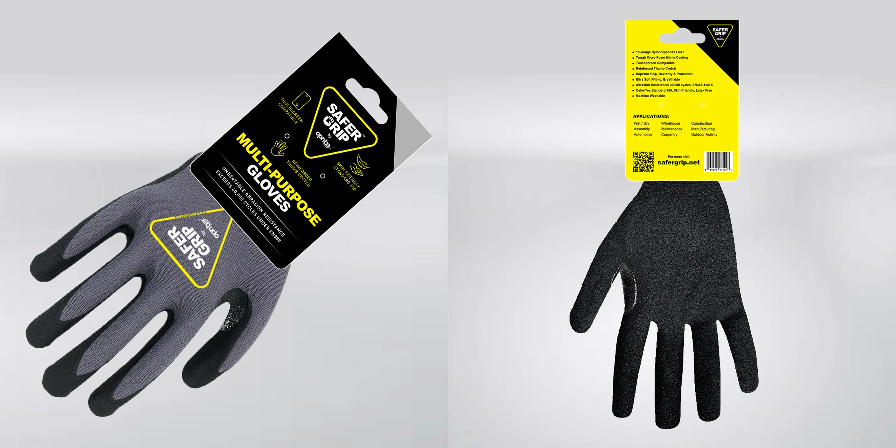 Woodworking Gloves - Nitrile Coated Gloves with Touchscreen - Safer Grip by OPNBAR™ (2-Pack)