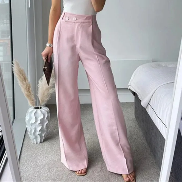 Yeknu Summer Loose Casual Trousers For Women High Waist Maxi Wide Leg Pants Female Elegant Fashion Clothes New