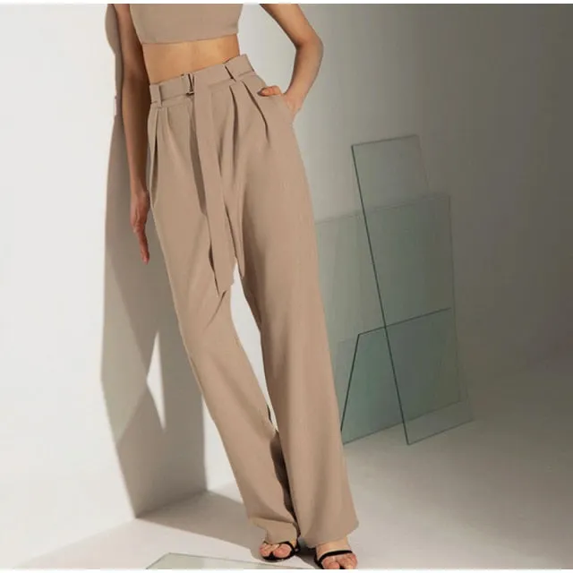 Yeknu Summer Loose Casual Trousers For Women High Waist Maxi Wide Leg Pants Female Elegant Fashion Clothes New