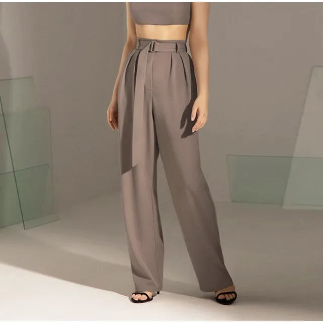 Yeknu Summer Loose Casual Trousers For Women High Waist Maxi Wide Leg Pants Female Elegant Fashion Clothes New